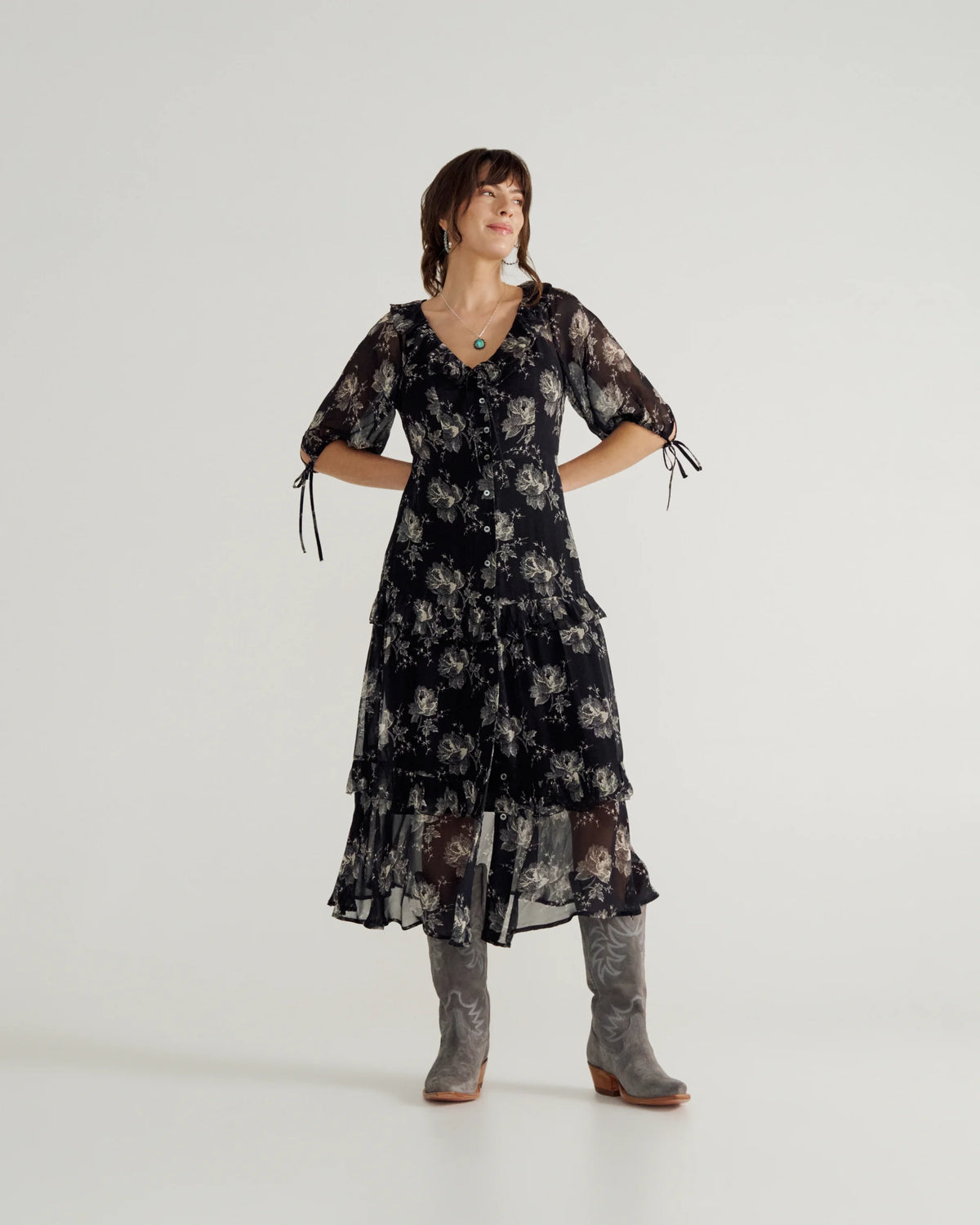 Women's Elbow-Length Maxi Dress