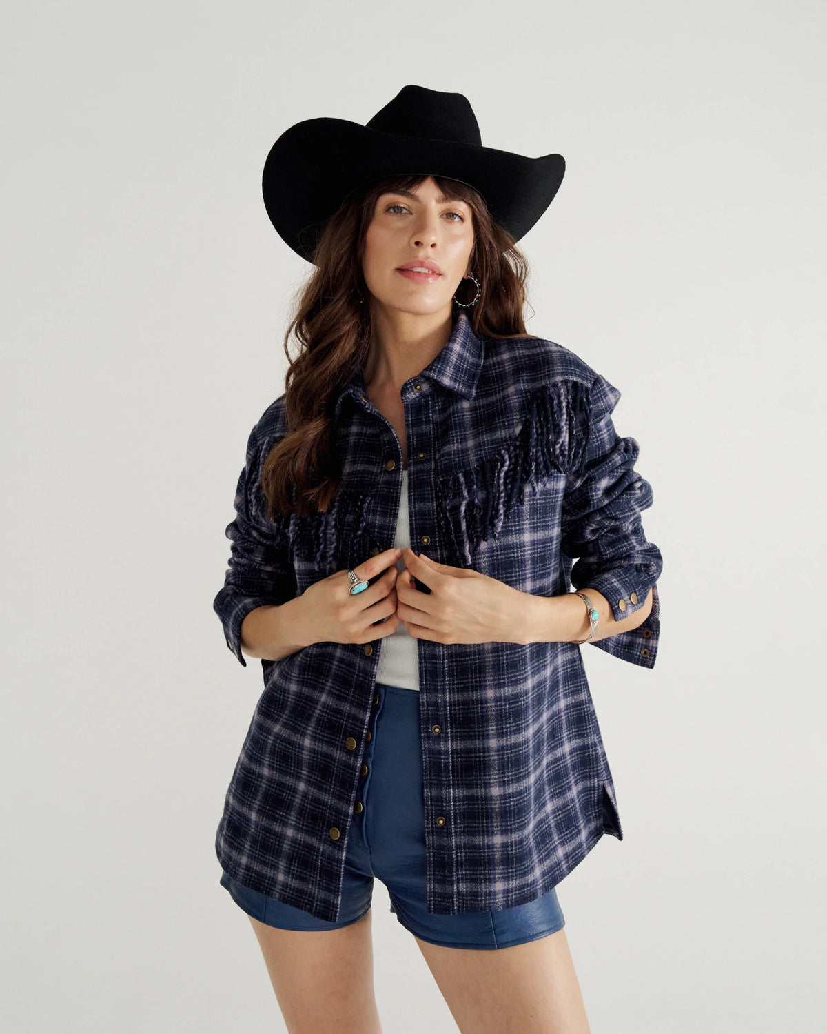 Women's Plaid Fringe Shacket