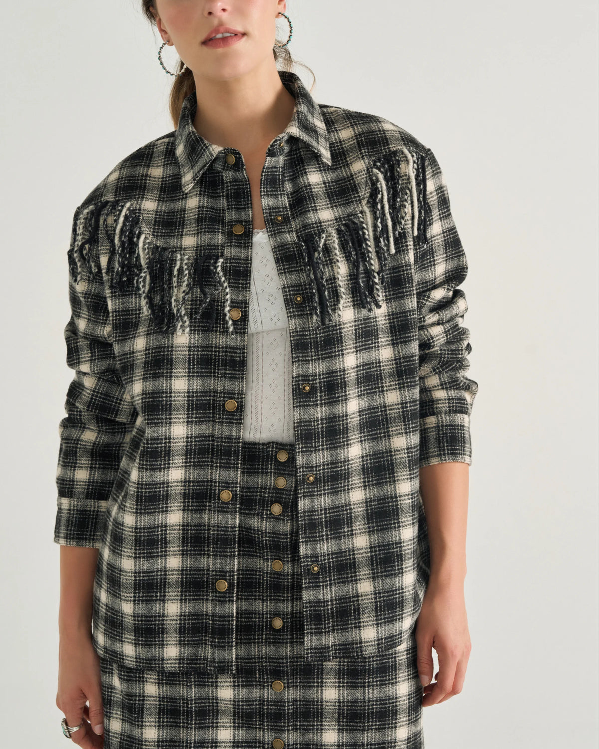 Women's Plaid Fringe Shacket