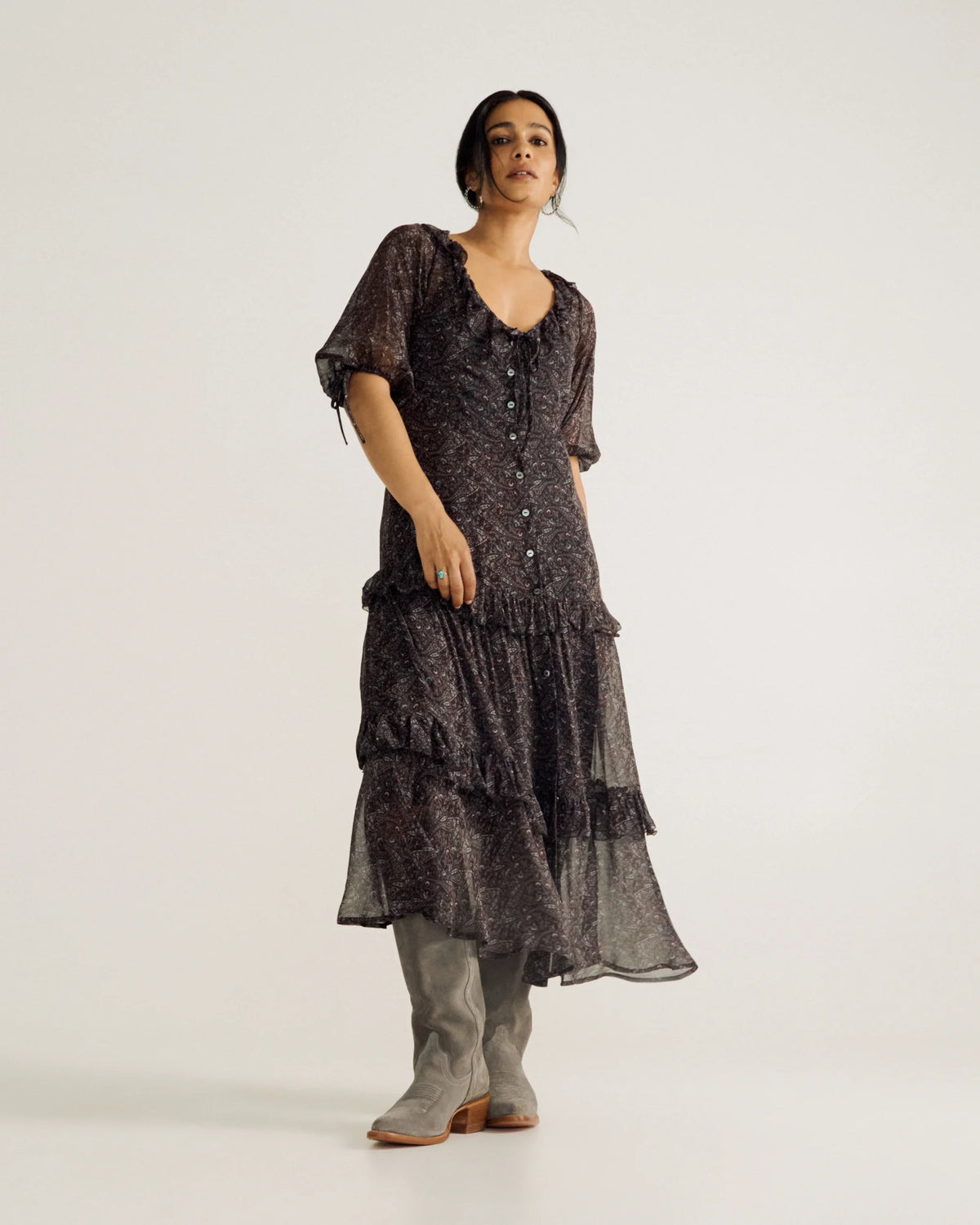 Women's Elbow-Length Maxi Dress